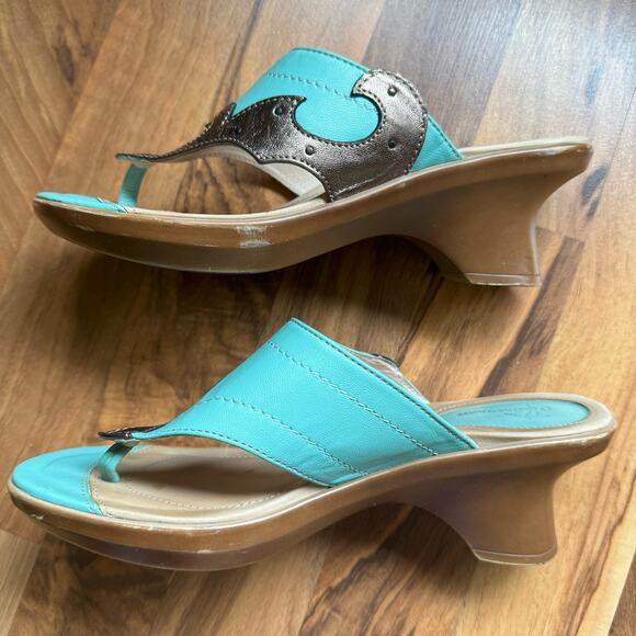 Dromedaries Blue Silver Leather Resort Sandals Size 38 - Picture 5 of 7